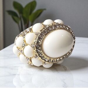 18k Gold Plated Huge Domed White Cabochon Pave Zircon Crystal Ring